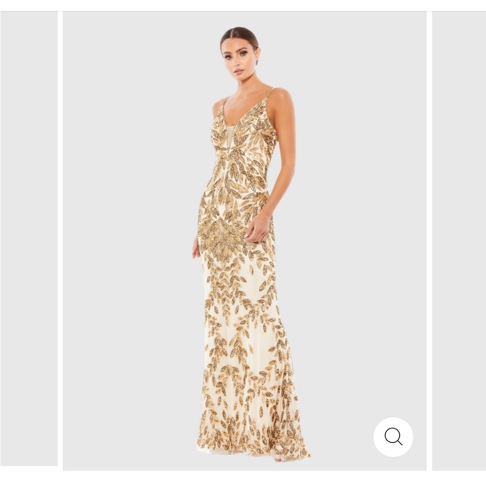 New Mac Duggal Gold Embellished Leaf Evening Gown Size 6
